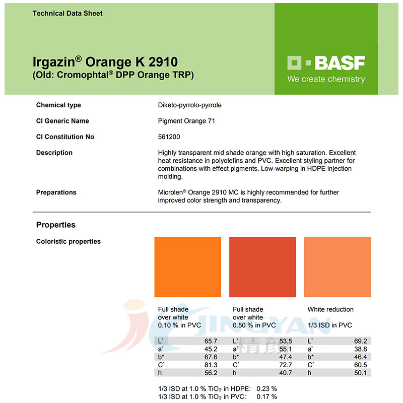 巴斯夫K2910高透明顏料橙BASF Irgazin Orange K2910/TRP有機(jī)顏料橙71